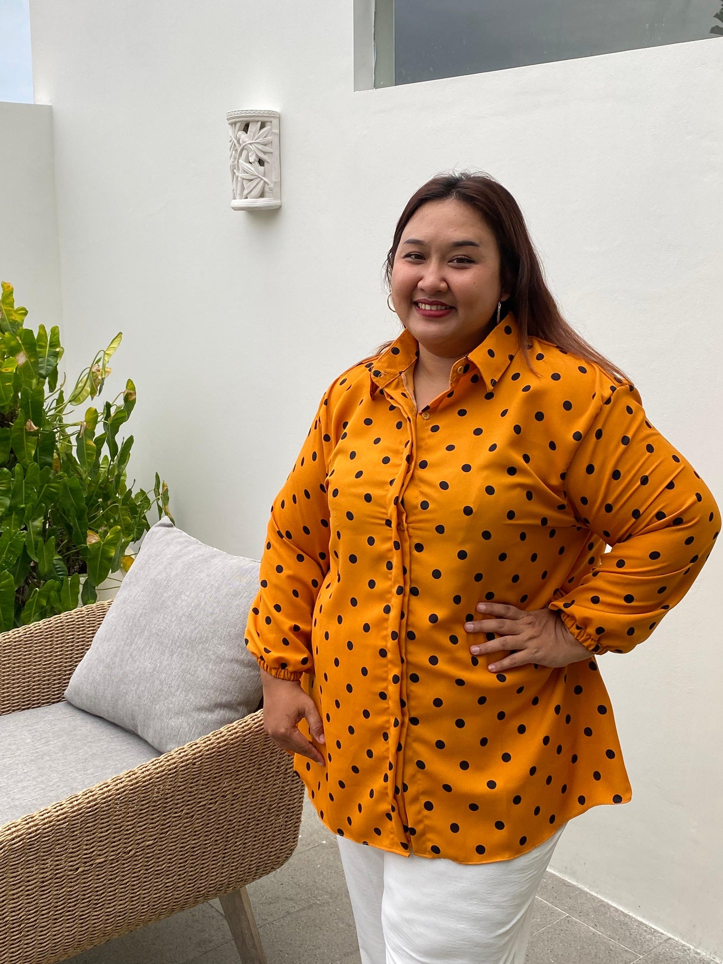 Yomi Official - Kemeja Vellena | Polkadot Kuning