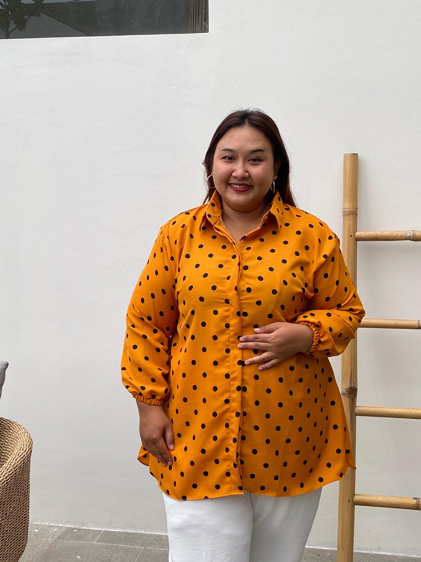 Yomi Official - Kemeja Vellena | Polkadot Kuning