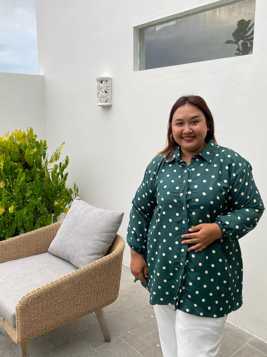 Yomi Official - Kemeja Vellena | Polkadot Hijau