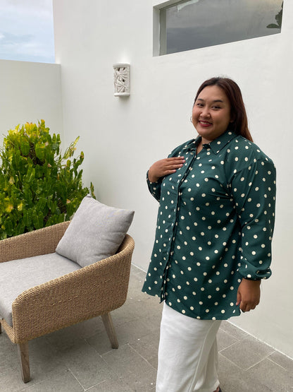 Yomi Official - Kemeja Vellena | Polkadot Hijau