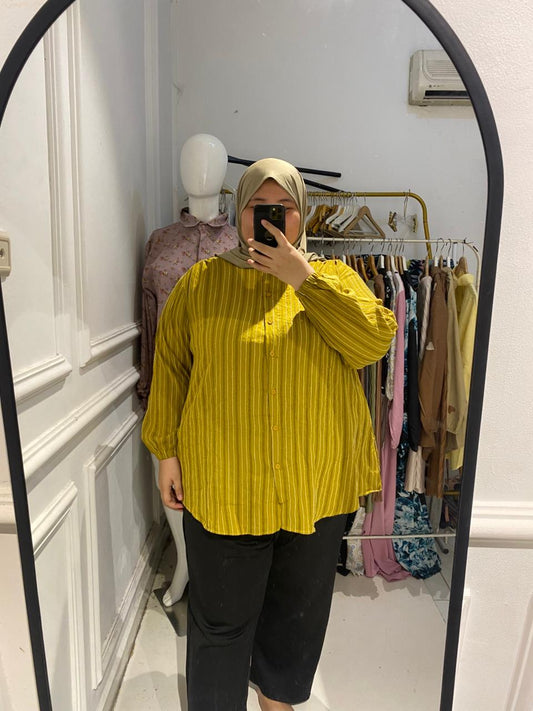 Yomi Official - Kemeja Vellena | Lime Stripe