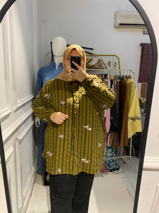 Yomi Official - Kemeja Vellena | Bordir Airflow Hijau