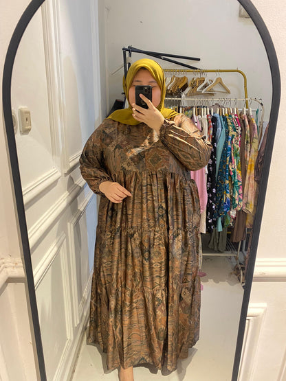 Yomi official - Gamis Jumbo Digor Halwa | Dark Brown Ethnik