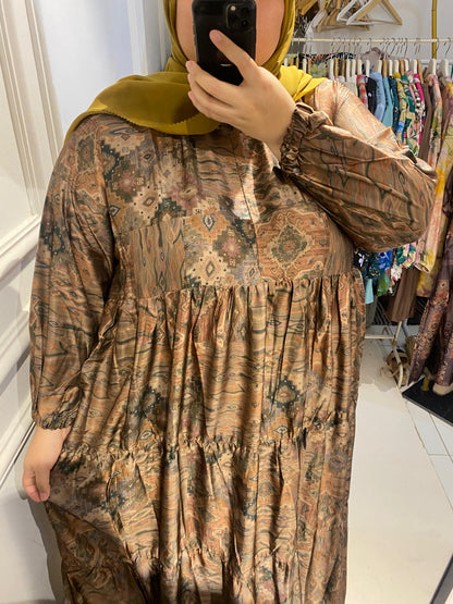 Yomi official - Gamis Jumbo Digor Halwa | Dark Brown Ethnik