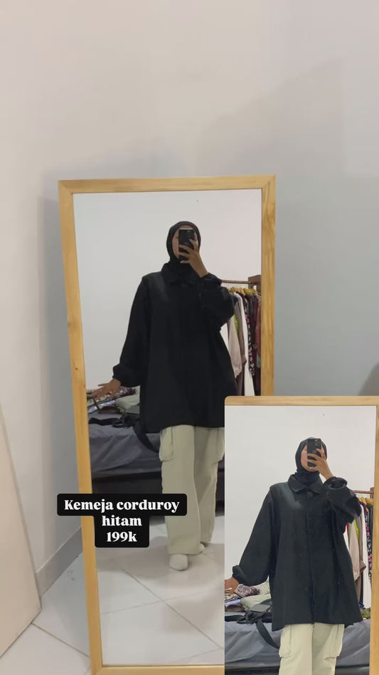 Kemeja Jumbo Corduroy Hitam Polos