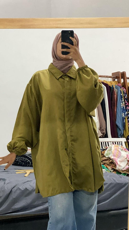 Kemeja Cargo Polos Hijau Jumbo