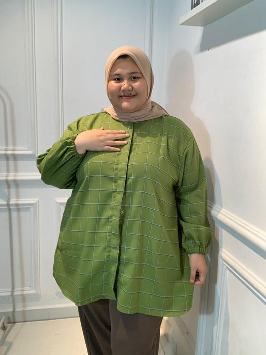Kemeja Jumbo Kotak Hijau sage