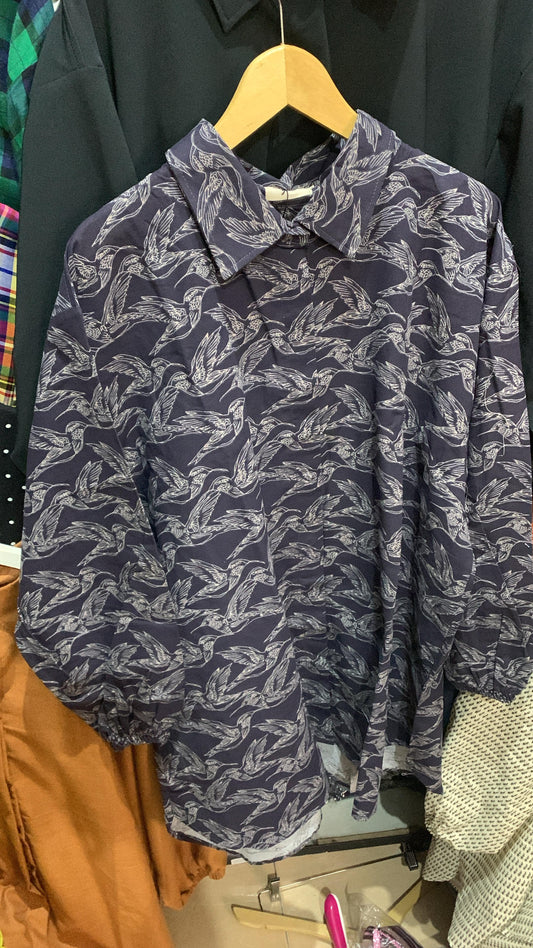 Kemeja Linen Bird Dark Navy