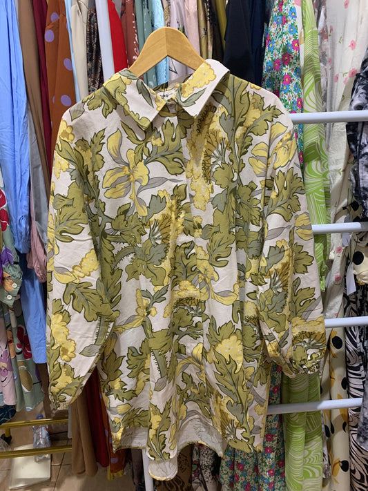 Kemeja Linen Bunga Hijau