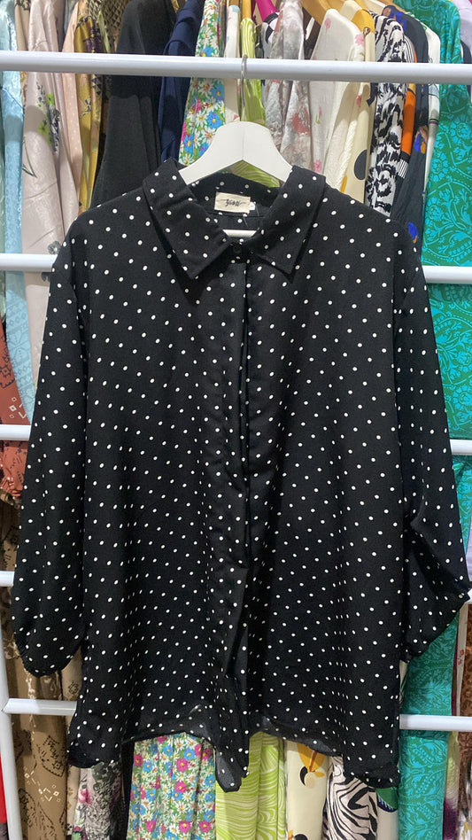 Kemeja Linen Polkadot Black
