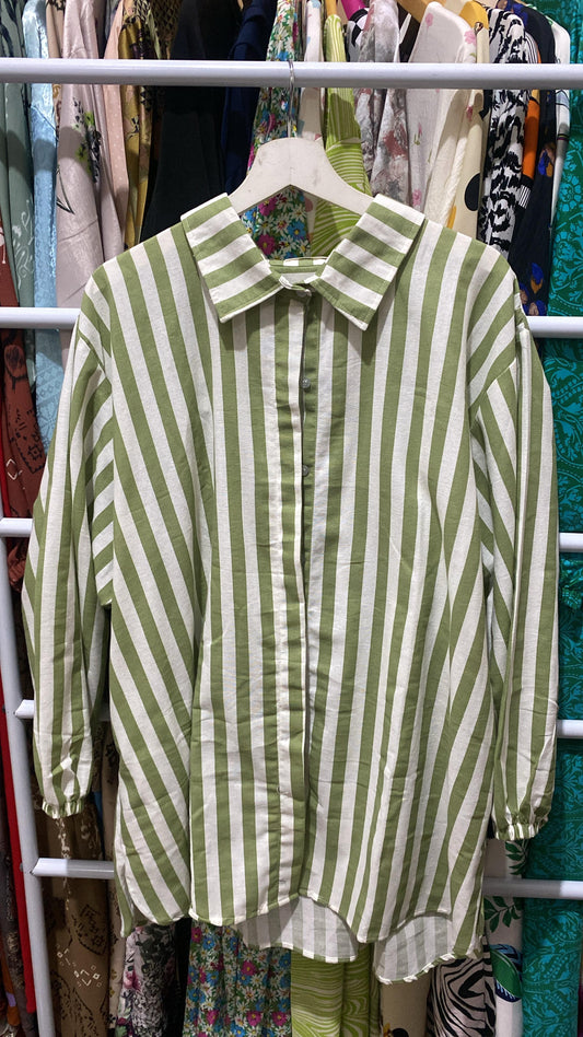 Kemeja Linen Hijau Stripe