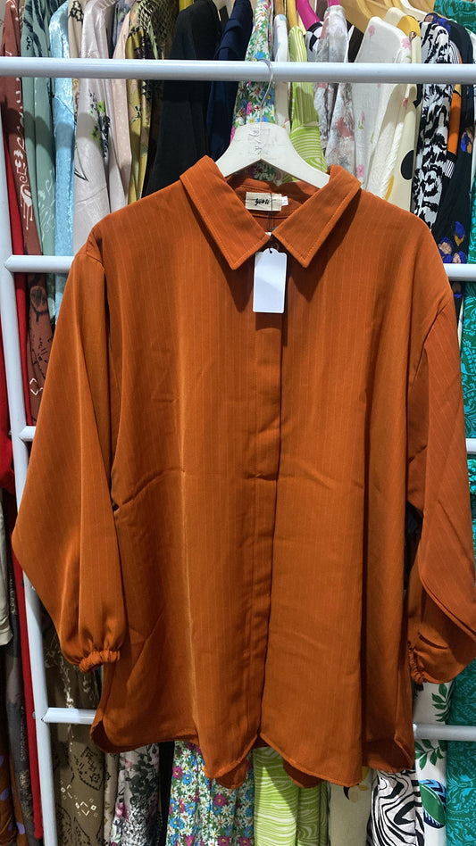 Kemeja Premium Stripe Teracotta