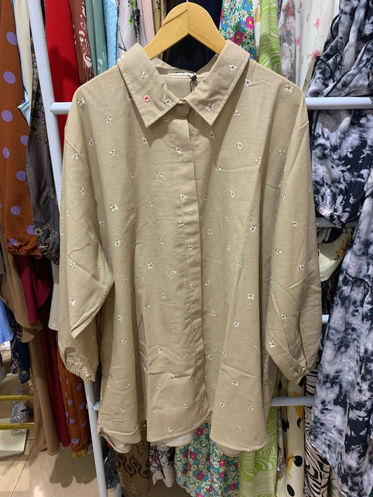 Kemeja Linen Khaki Bunga Kecil